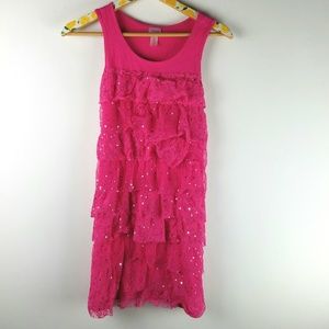 Justice Pink Lace Ruffle Dress Sz 16